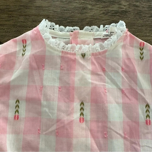 Vintage Sears Girls size 6X Perma Prest Pink Gingham Ruffle Party Dress Floral - Picture 6 of 11